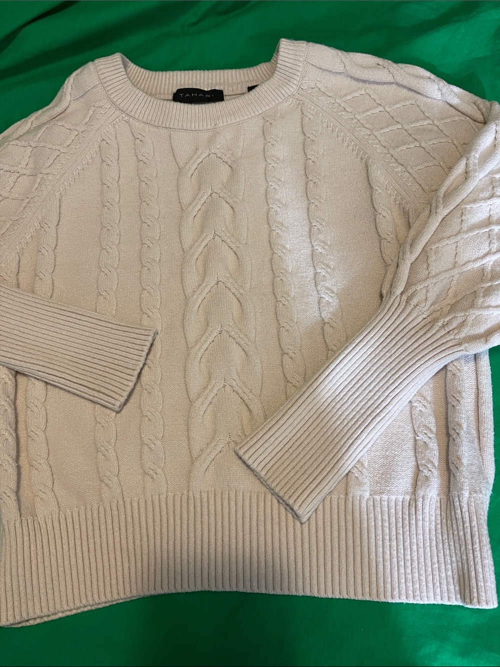 Tahari Cream Cable Crewneck Sweater